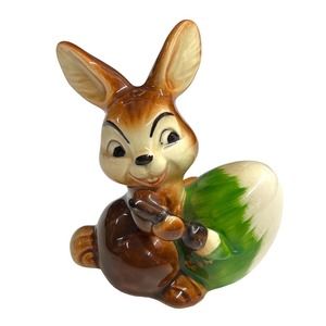 Vintage Goebel Easter Bunny Painting Egg Figurine West Germany Shelf Sitter 3.5"